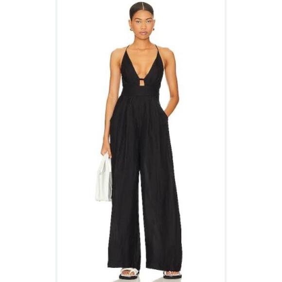 Free People Pants - Free People Emma Jumpsuit Women’s Size L Black Linen Blend Woven Revolve Shopbop